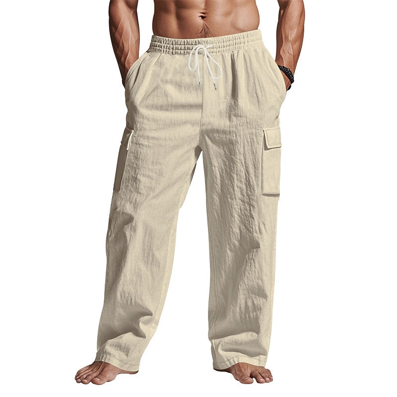 Linen Cargo Straight-Leg Pants
