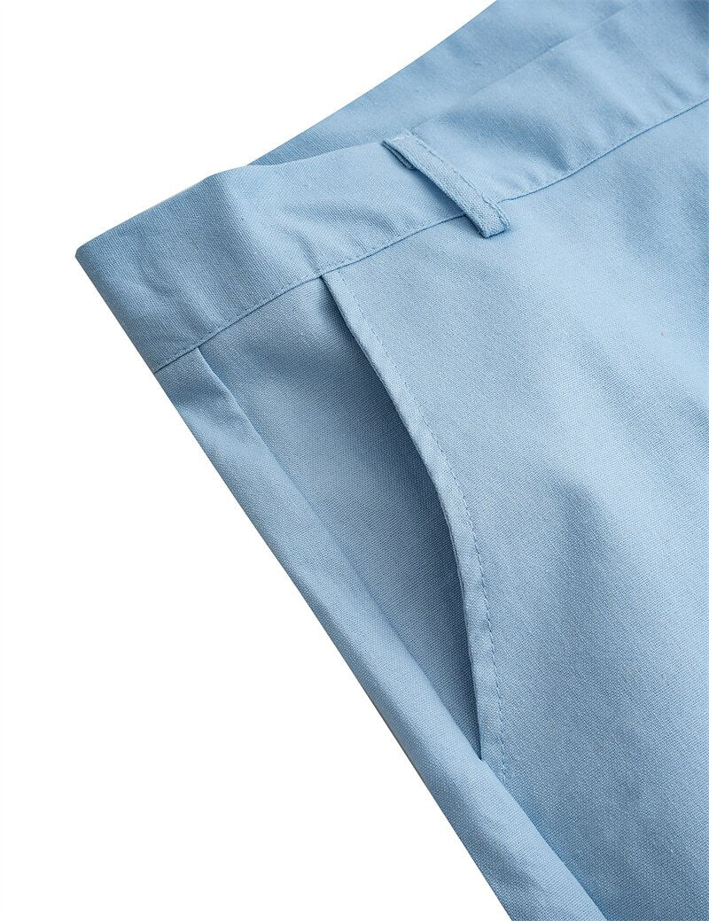 Linen Straight-Leg Business Casual Pants