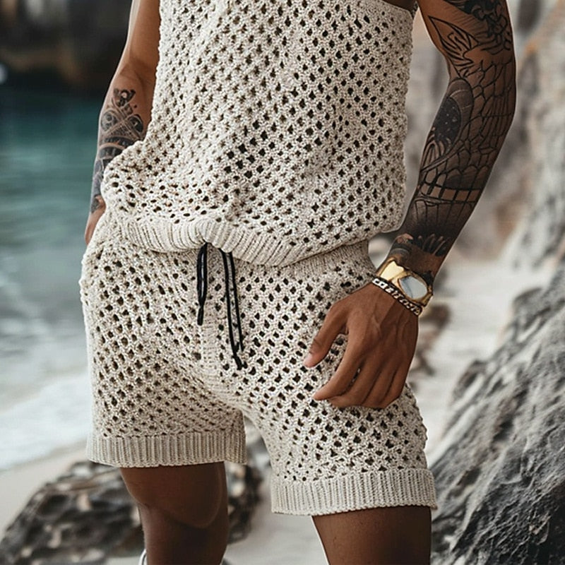 Solid Color Cutout Summer Casual Suit