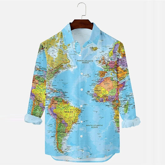 Map Long Sleeve Vintage Fashion Shirt