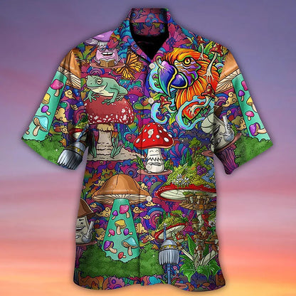 Summer Hawaiian Hippie Mushroom Shirt