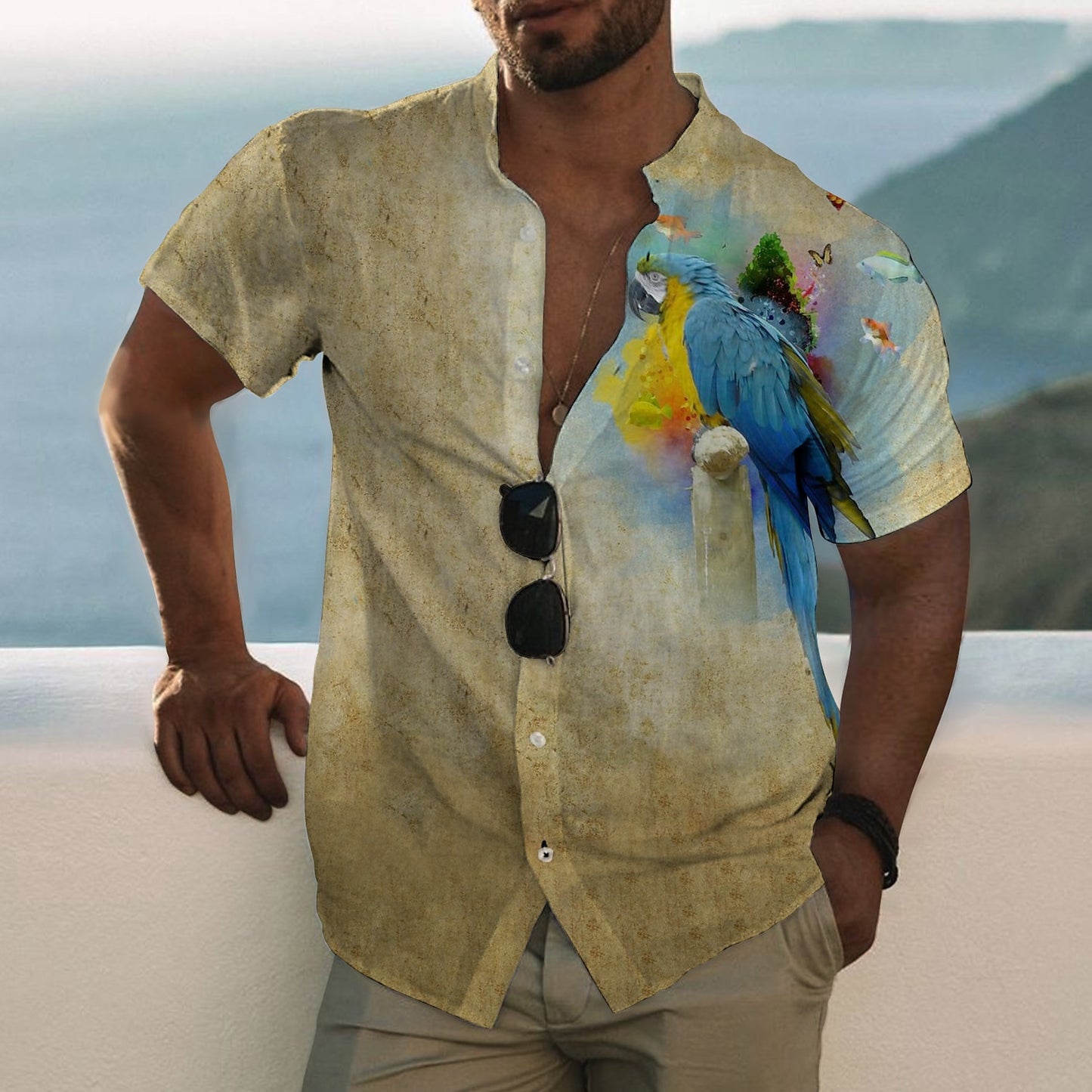 Parrot Print Aloha Shirt