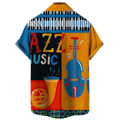 Camisa abotonada con instrumento musical de guitarra, camisa corta