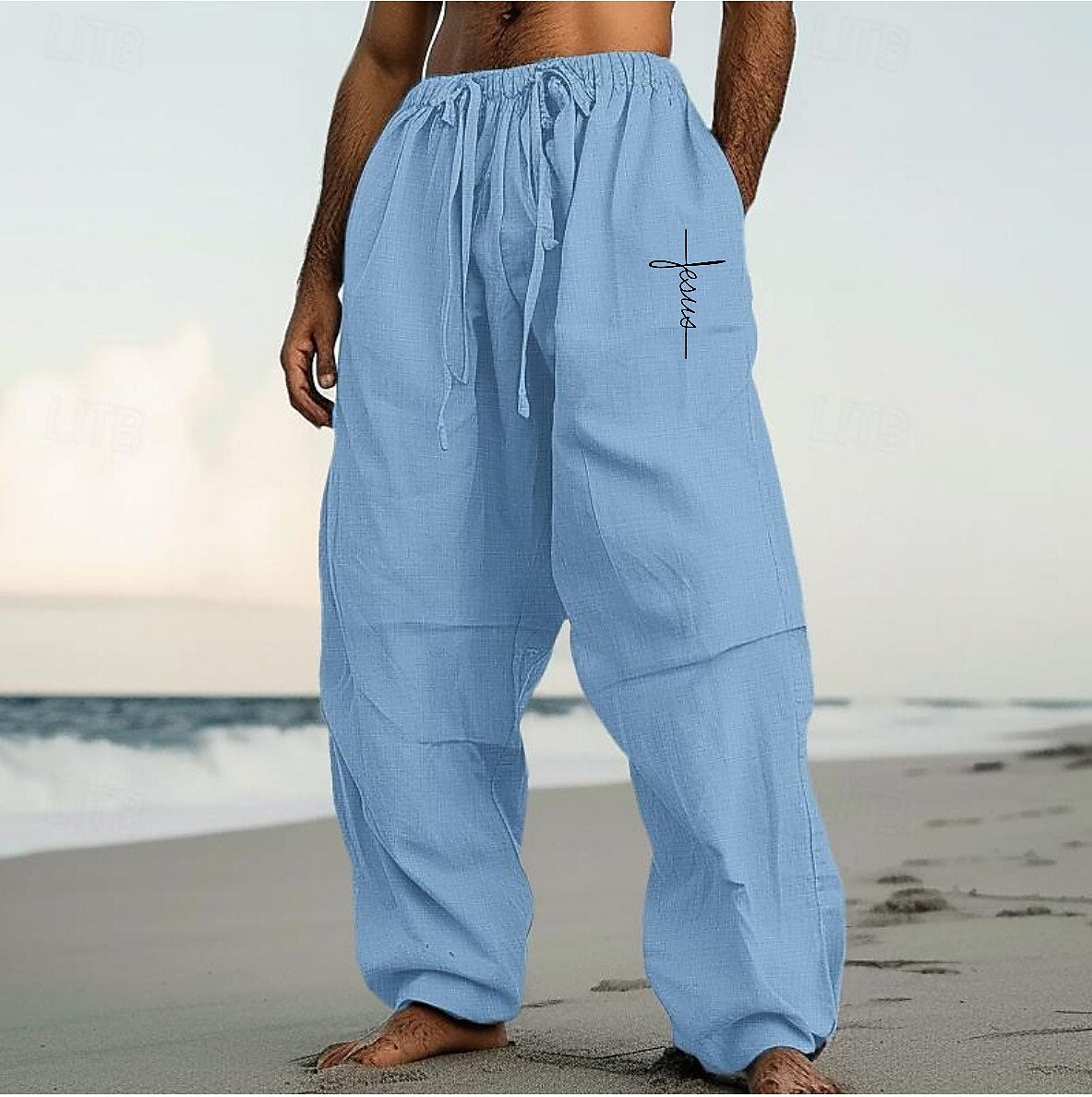 Baggy Linen Drawstring Pants
