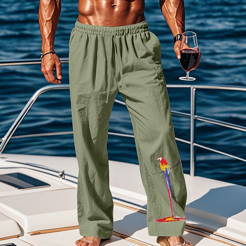 Linen Drawstring Straight-Leg Pants