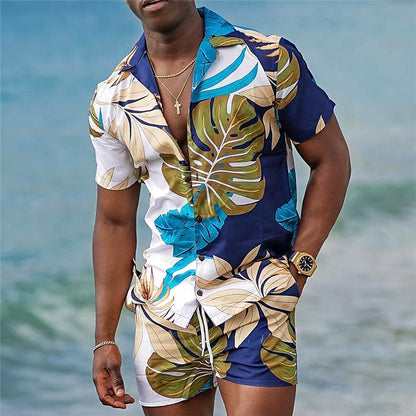Hawaiian Graphic Prints Leaves Shirts Sets