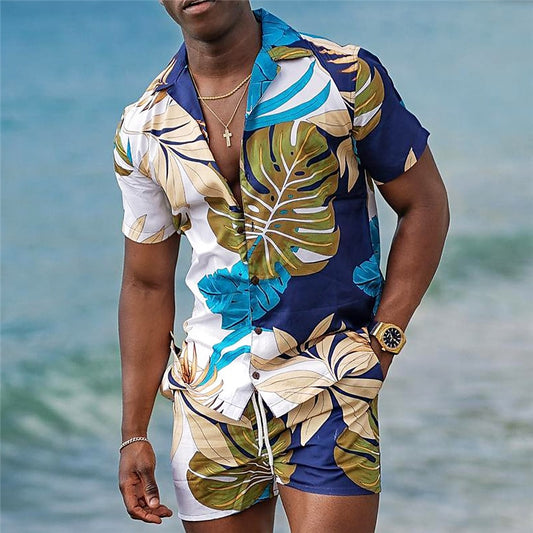Hawaiian Graphic Prints Leaves Shirts Sets