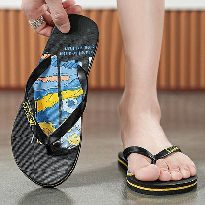 Artistic Flip-Flops – Blue & Yellow Print