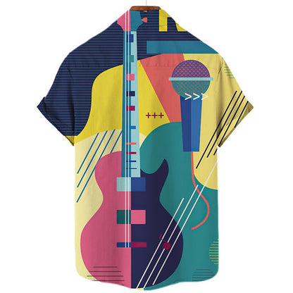 Camisa abotonada con instrumento musical de guitarra, camisa corta