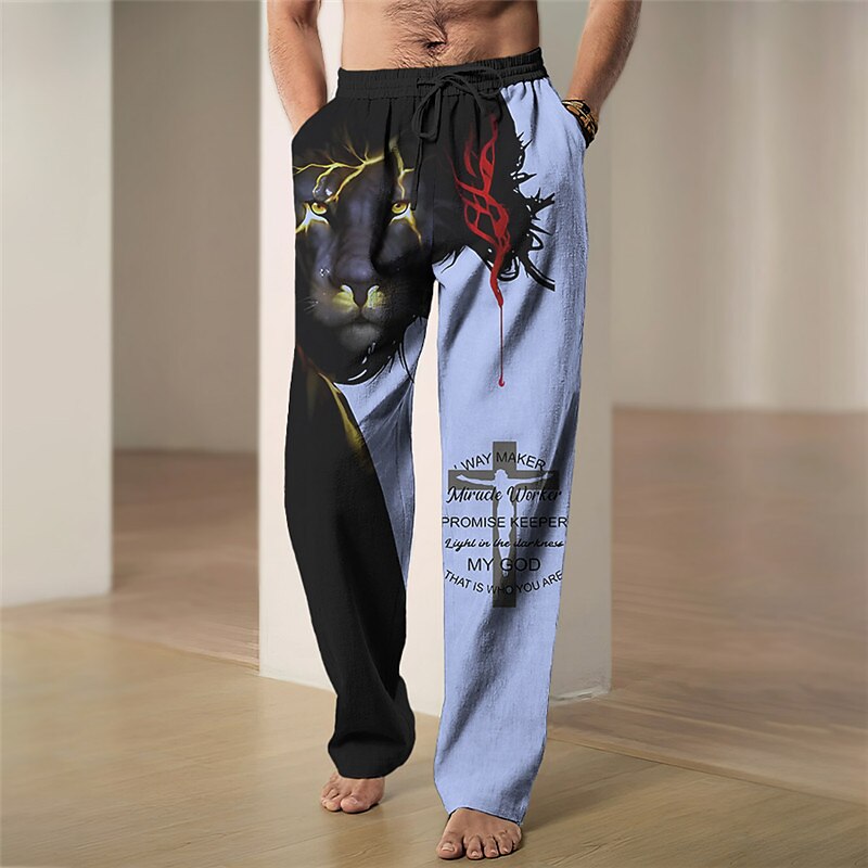 Lion Faith Vintage Abstract 3D Print Pants