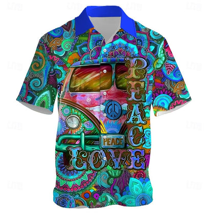 Camisa de autobús hippie Camisa hawaiana de verano Camisa Aloha Camisa de manga corta