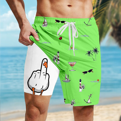 Coconut Tree Funny Duck 2-in-1 Board Shorts