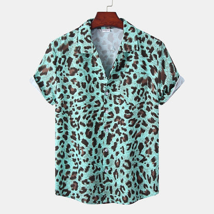 Camisa de leopardo con botones, camisa de manga corta, diseño tropical, informal, para uso diario