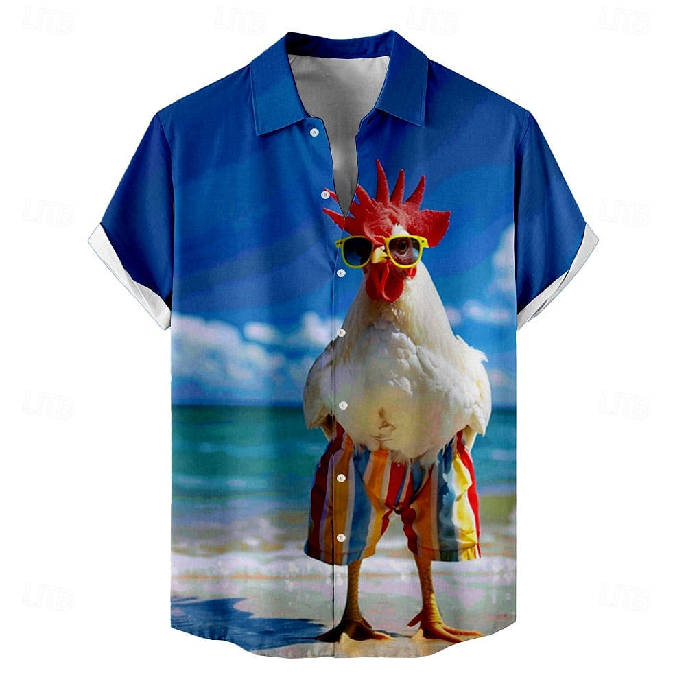 Camisa de pollo Camisa de playa Camisa de manga corta Divertida Verano Primavera