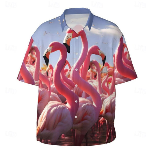 Camisa hawaiana de verano con flamencos Camisa hawaiana de manga corta