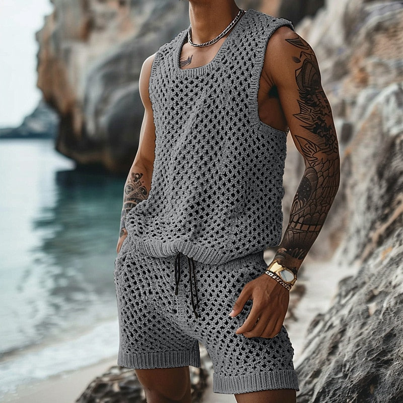 Solid Color Cutout Summer Casual Suit