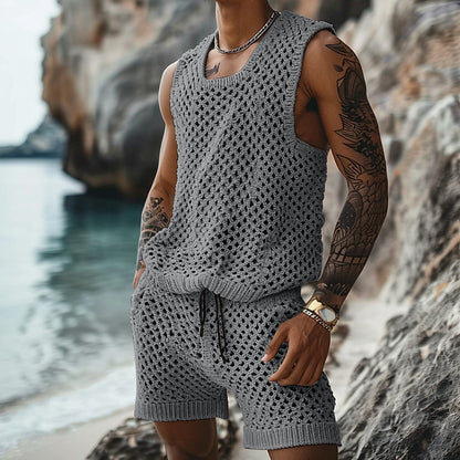 Solid Color Cutout Summer Casual Suit