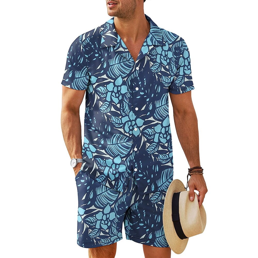 Floral Cuban Collar Vacation Shirt Set
