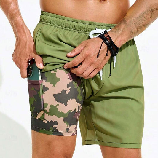 Camo Print Swim Trunks