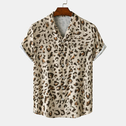 Camisa de leopardo con botones, camisa de manga corta, diseño tropical, informal, para uso diario