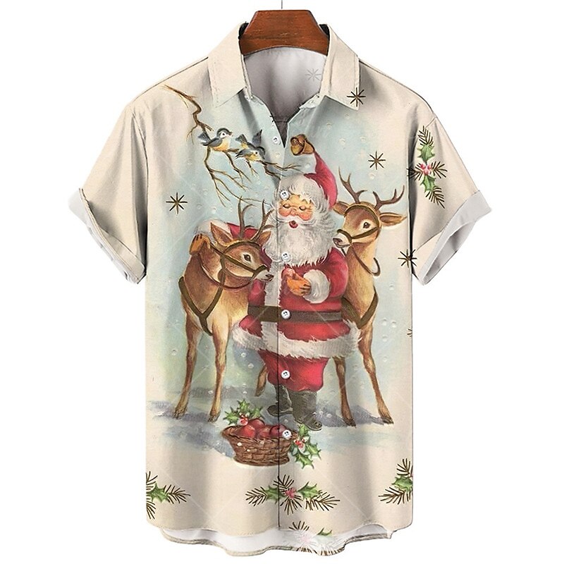 Camisetas con estampado de animales navideños Camisetas con gráficos de árboles Papá Noel