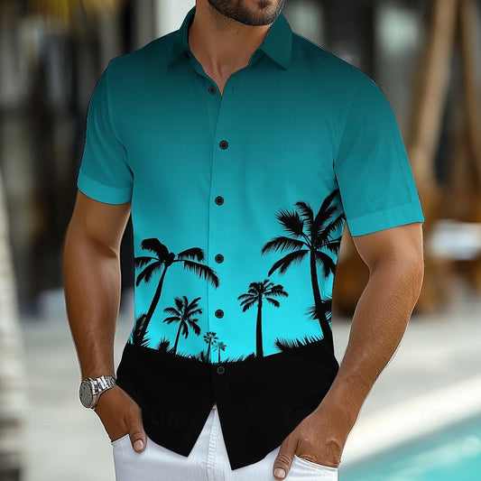 Camiseta de verano con plantas tropicales y cocoteros