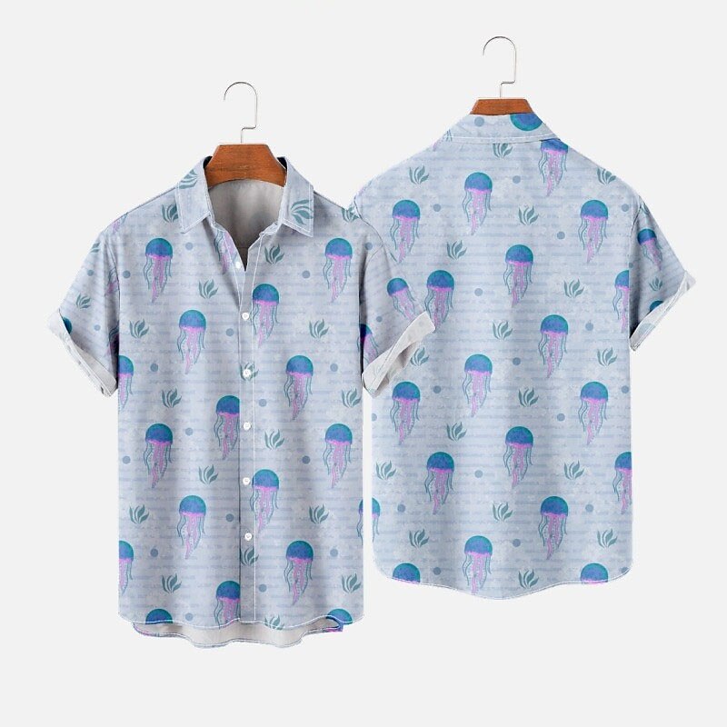 Camisa hawaiana de verano con estampado de animales y peces tropicales