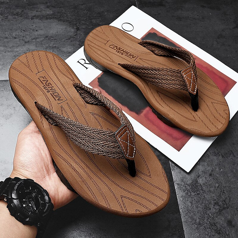 Casual Flip-Flops – Braided Straps & Textured Sole