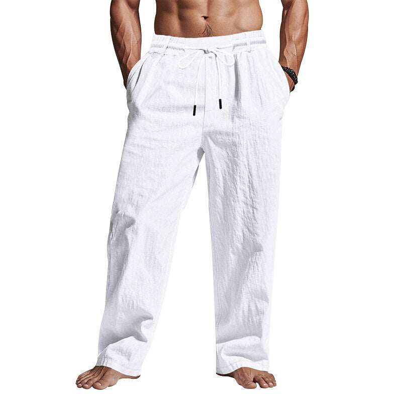 Linen Drawstring Beach Pants with Pockets