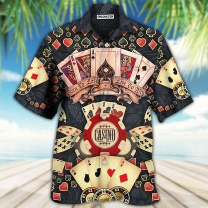 Camisa hawaiana de verano con letras de póquer, camisa abotonada de manga corta