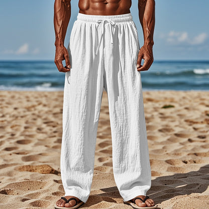 Linen Drawstring Straight-Leg Pants