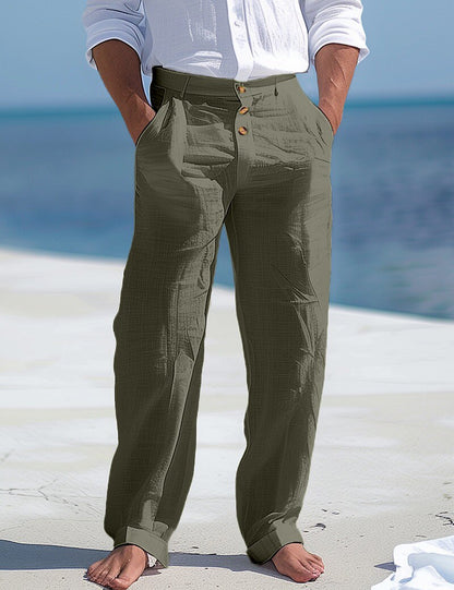 Linen Straight-Leg Business Casual Pants