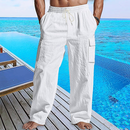 Linen Cargo Straight-Leg Pants