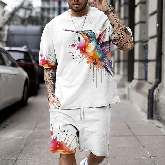 Bird Print 2-Piece Tee & Shorts