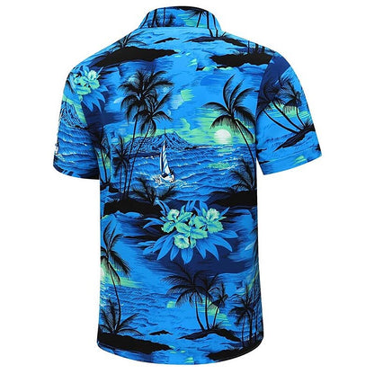 Camisa hawaiana de verano con estampado de árbol de coco y flores