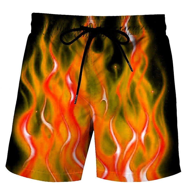 Flame Print Swimming Bathing Suit Shorts