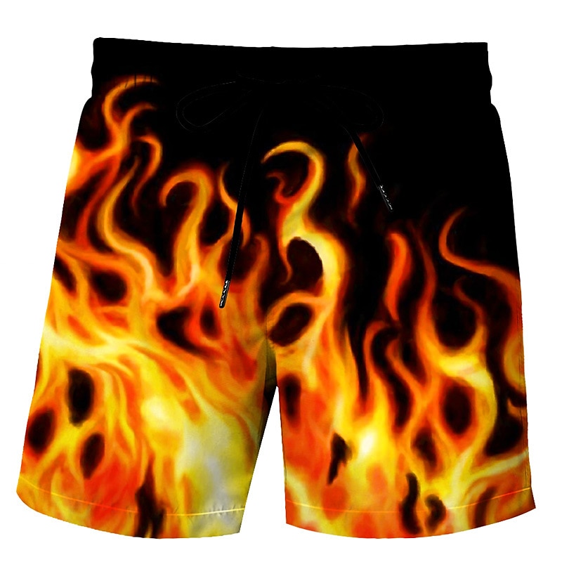 Flame Print Swimming Bathing Suit Shorts