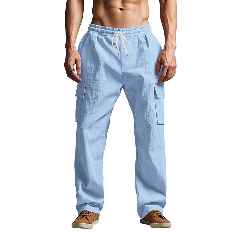 Linen Cargo Straight-Leg Pants