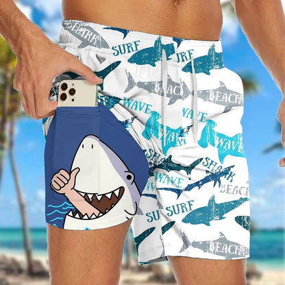 Shark Funny Sea Creatures 2-in-1 Board Shorts
