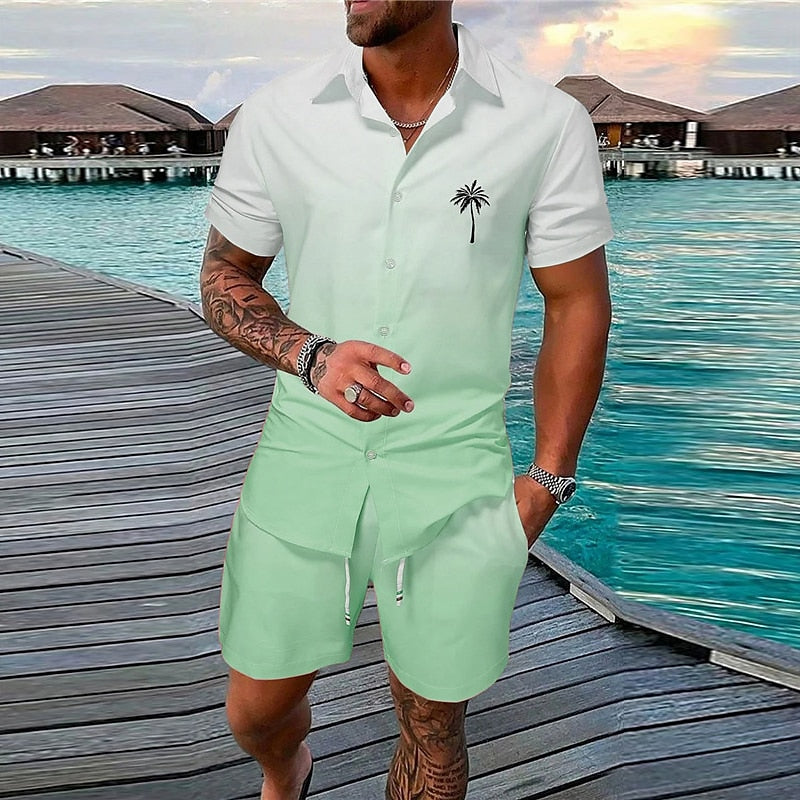 Gradient Coconut Tree 2pcs Shirts Sets