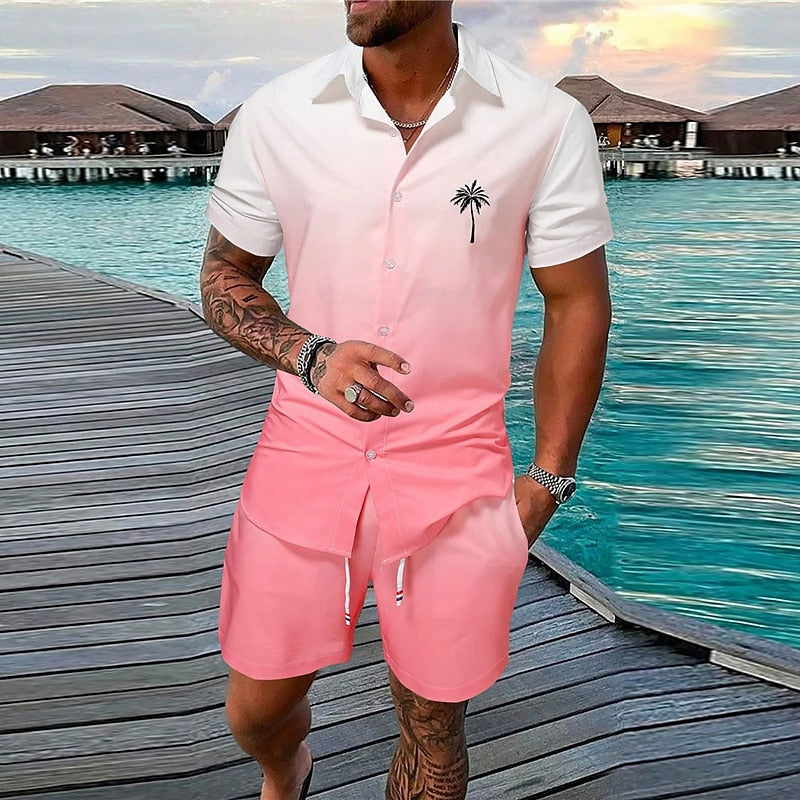 Gradient Coconut Tree 2pcs Shirts Sets