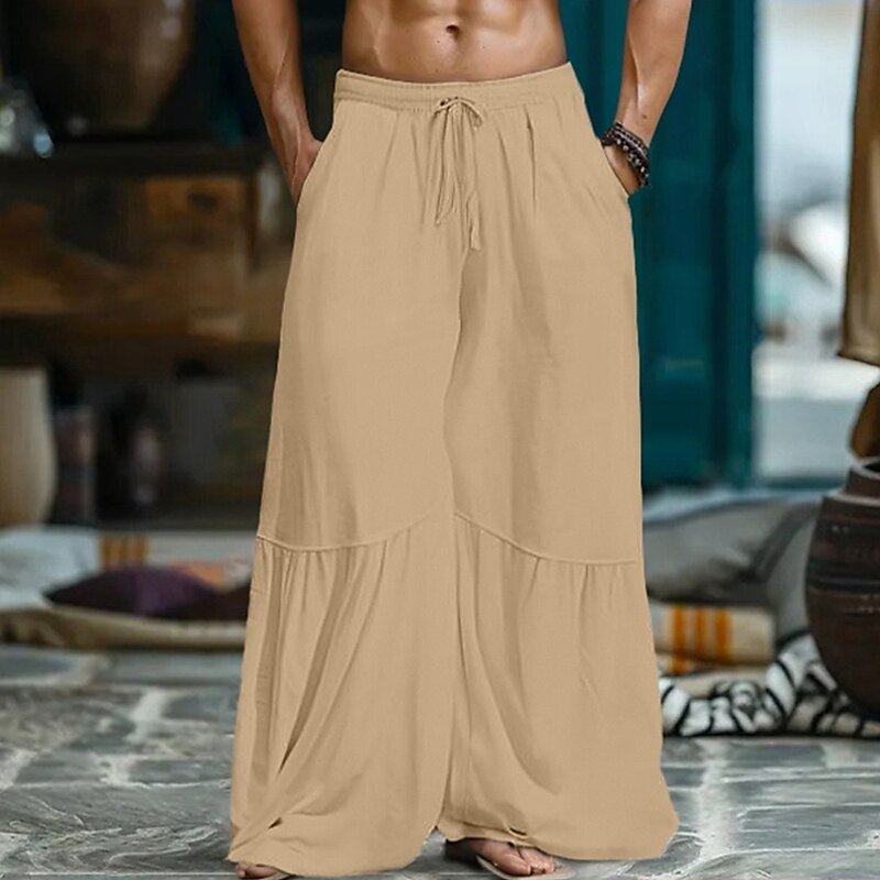 Wide-Leg Patchwork Linen Culottes