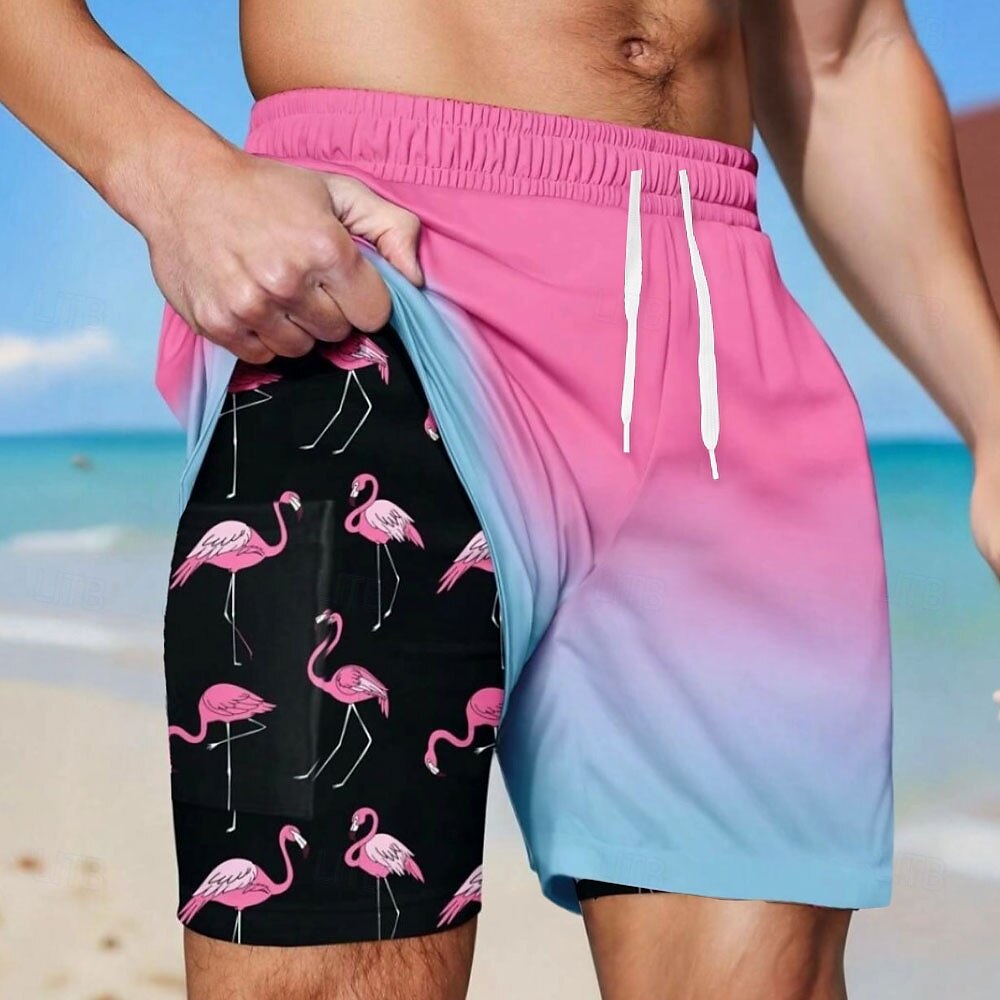 Flamingo Print Swim Trunks