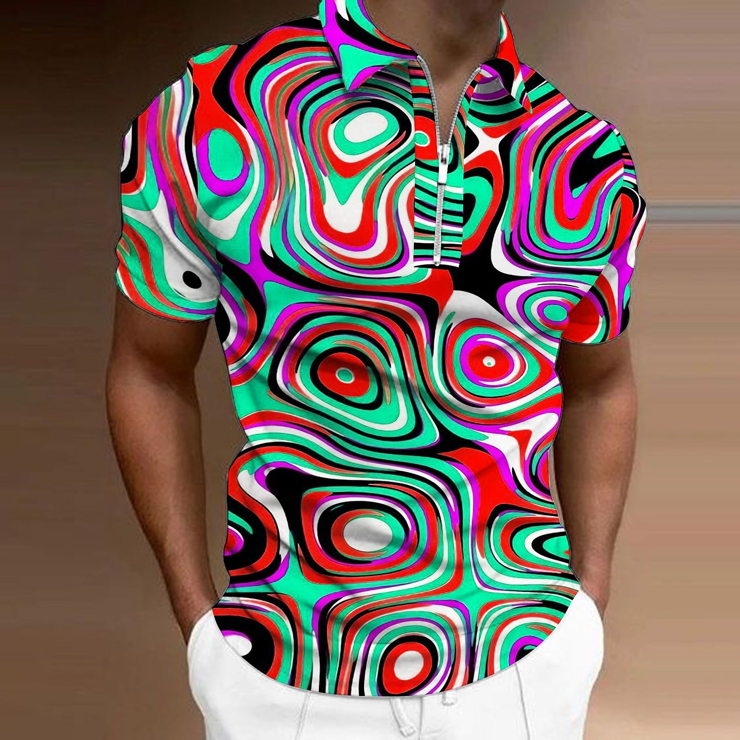 3D Graphic Quarter Zip Polo