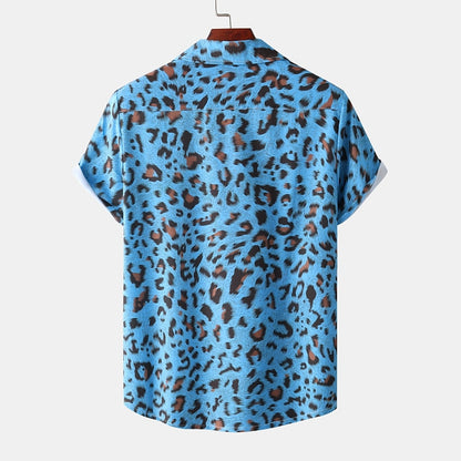 Camisa de leopardo con botones, camisa de manga corta, diseño tropical, informal, para uso diario