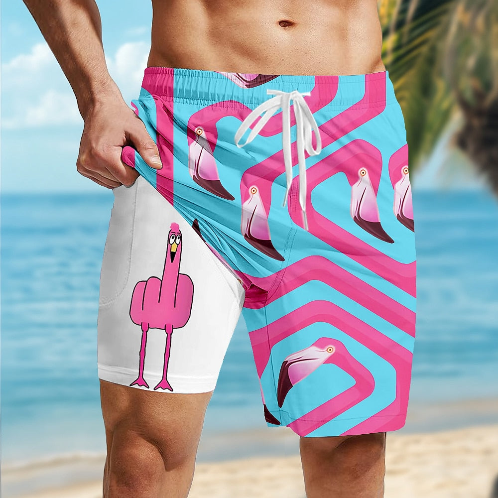 Flamingo Bird Funny 2-in-1 Board Shorts
