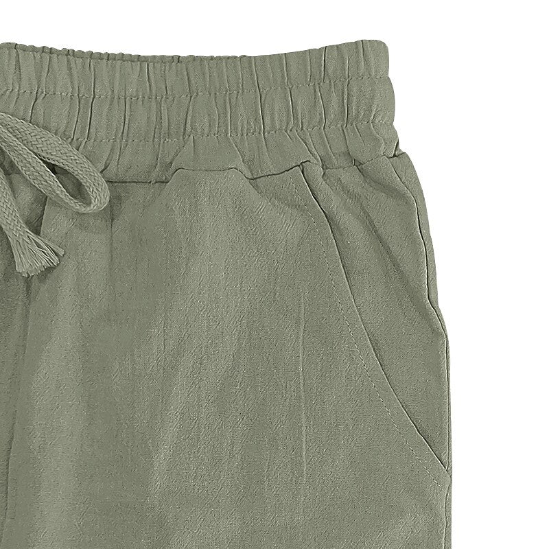 Linen Drawstring Straight-Leg Pants