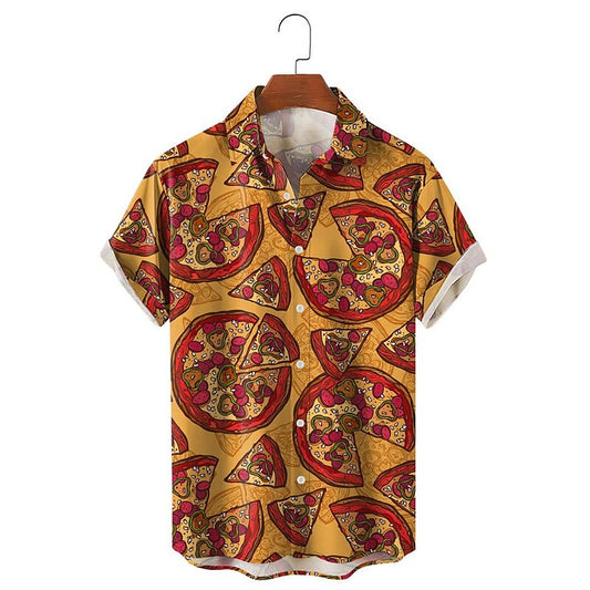 Camisa de pizza Camisa hawaiana de verano Camisa Aloha Mangas cortas