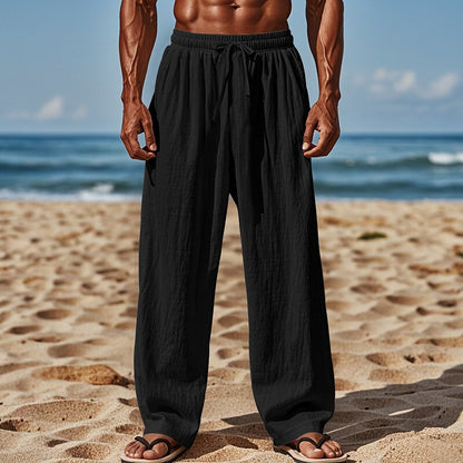 Linen Drawstring Straight-Leg Pants