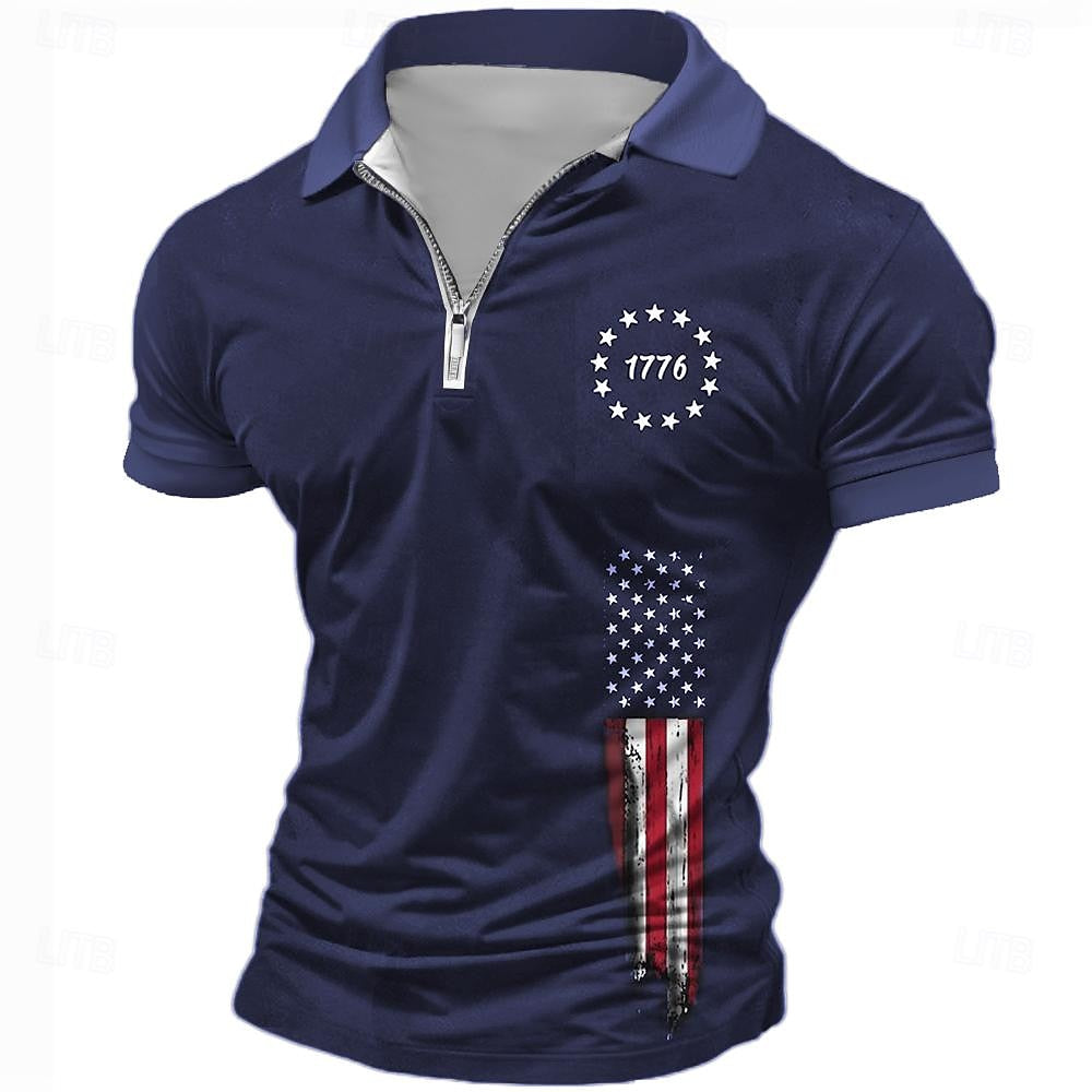 US Independence Day Flag Zip Polo